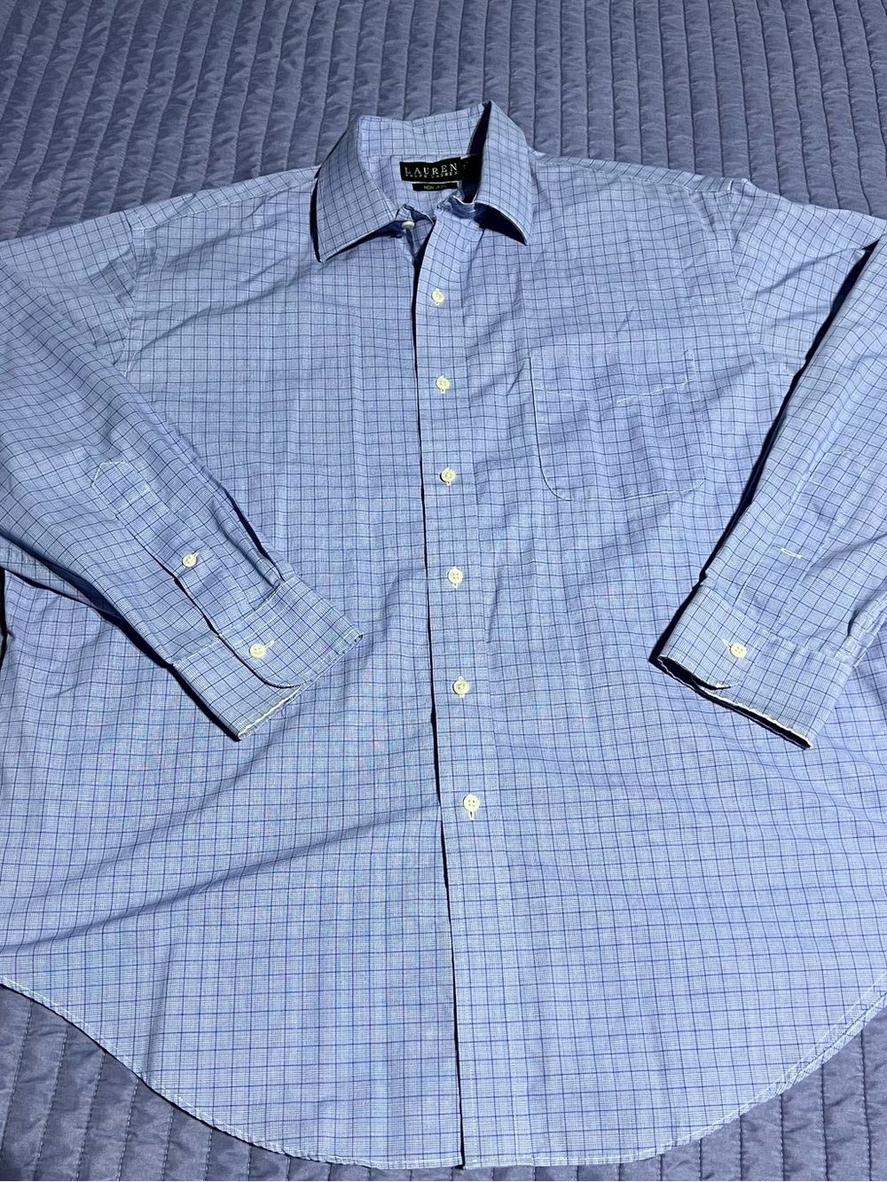 Lauren Ralph Lauren Men Light Blue Checked Dress Shirt Non Iron